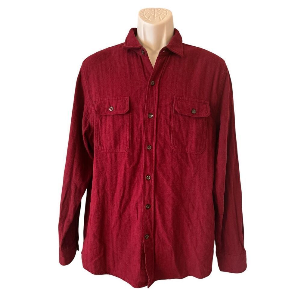 Woolrich Shirt Men’s Large Maroon Button Down Long Sleeve Flannel Casual Outdoor